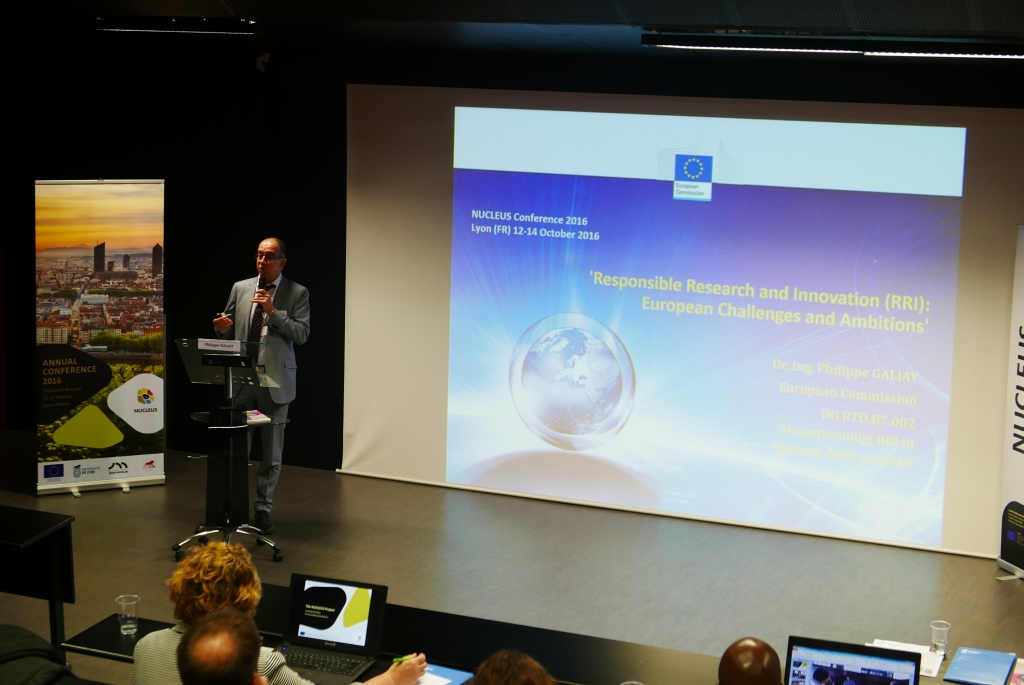 Keynote speaker Philippe Galiay discusses the European political context for Responsible Research and Innovation (RRI)